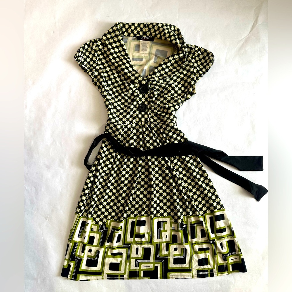 J.F.Crew Chic Black and Green Geometric Dress